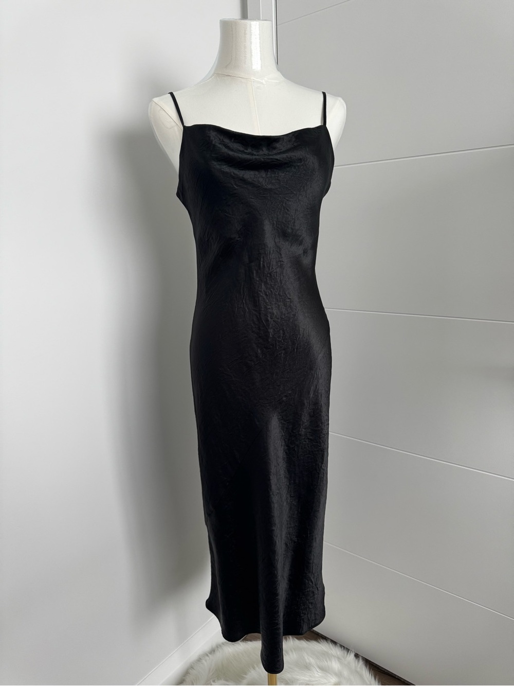 Aritzia Babaton Model Satin Midi Dress Black Cowl Neck XS